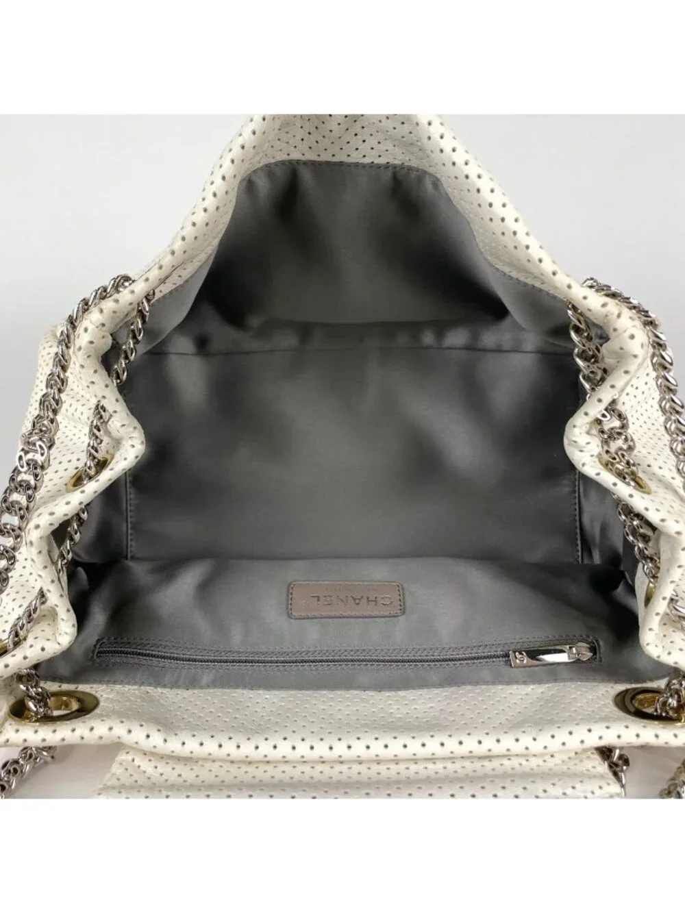 Chanel Shoulder Bag Perforated Leather White